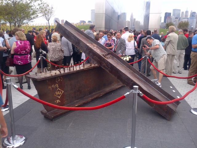 Steel from WTC at the foot of the Empty Sky Memorial, Sep 10, 2011