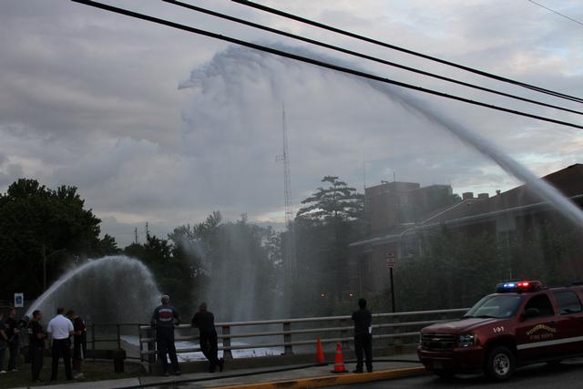 Master stream and handline in use during the foam drill